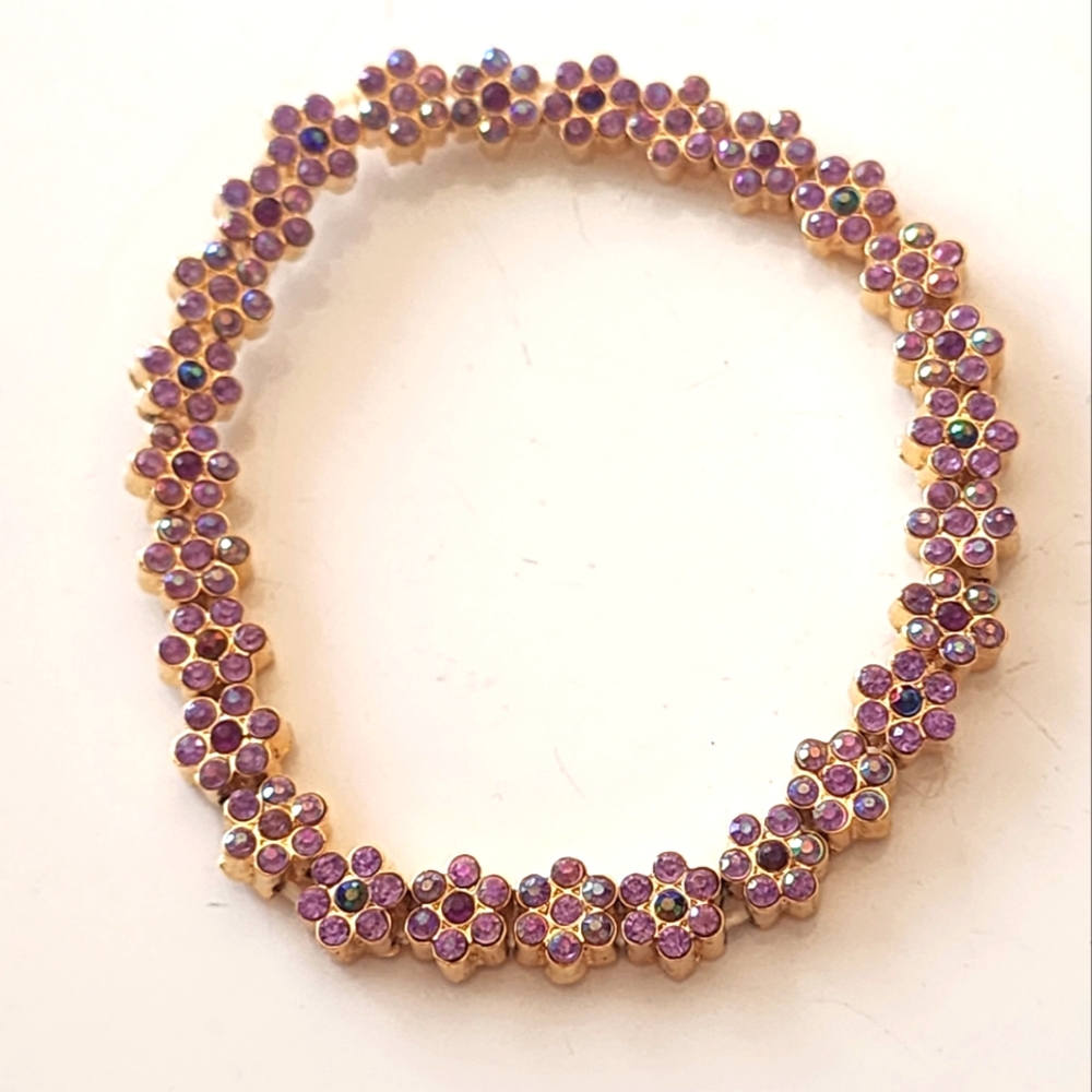 Delicate varied purple rhinestone flower bracelet